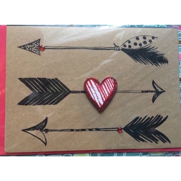 3 Greeting Cards Handmade Blank Envelopes Glitter Balloons Ribbon Cupcake Arrows - Picture 9 of 11